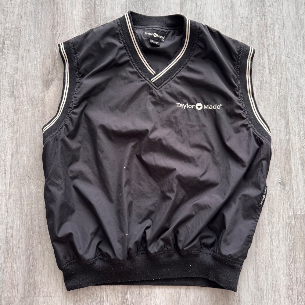 TaylorMade Mens Golf Windbreaker Vest Black V-Neck XL Sleeveless Pullover